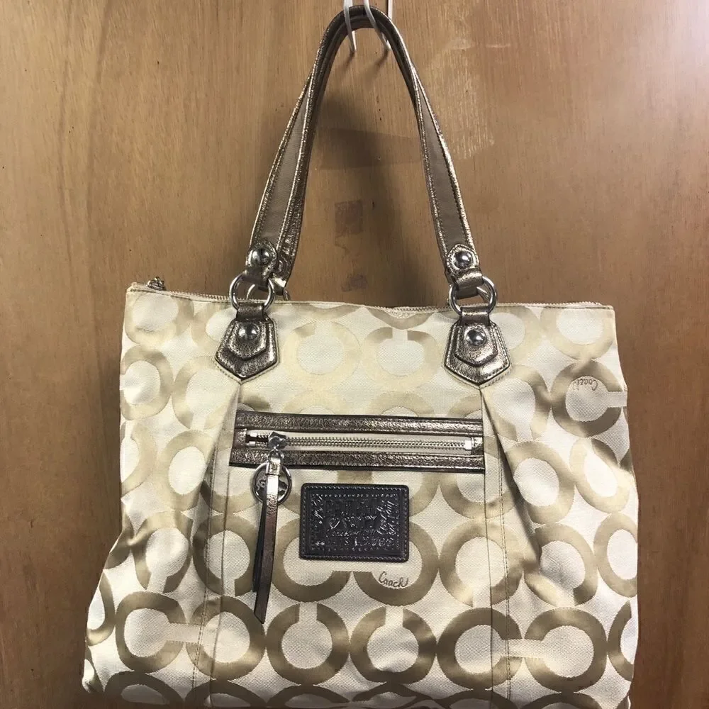 COACH tan canvas zip top tote!